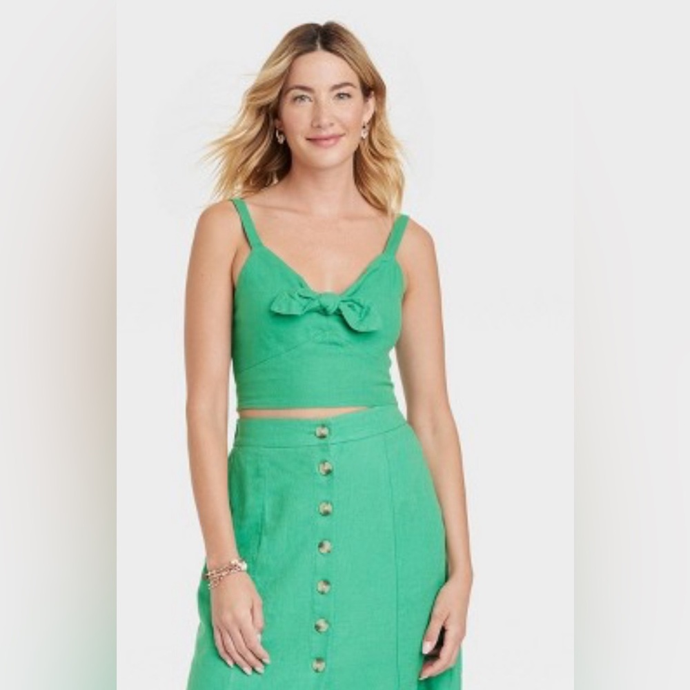 Tie-Front Crop tank top and midi a-line skirt